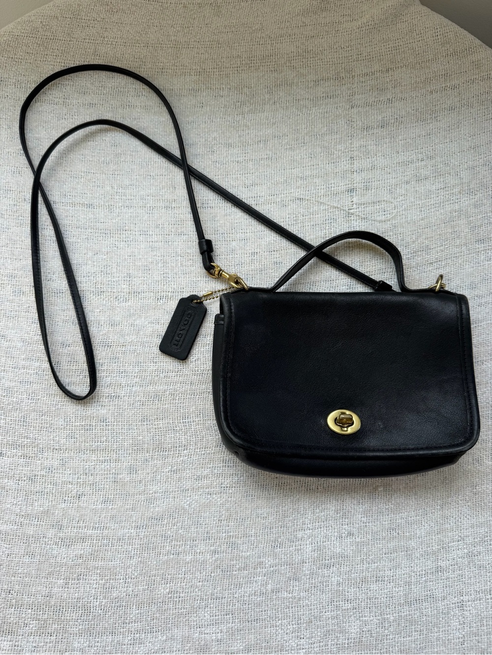 Coach Black Leather Crossbody with Gold Turnlock
